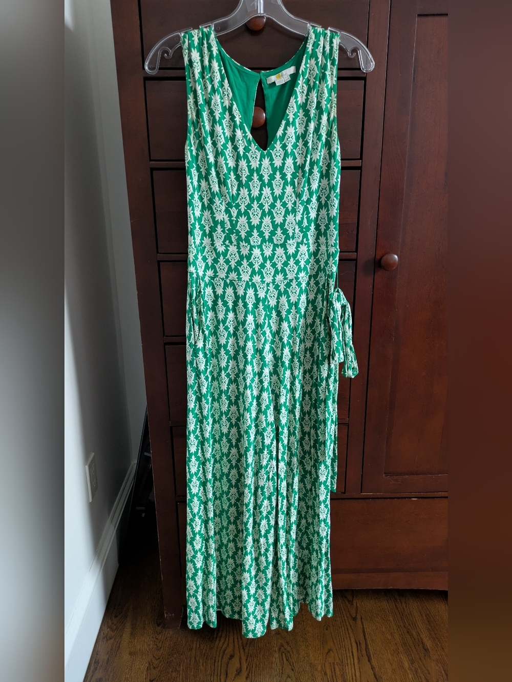 Boden Green Floral Stretch  Belted Jersey  Jumpsuit, Sz 6